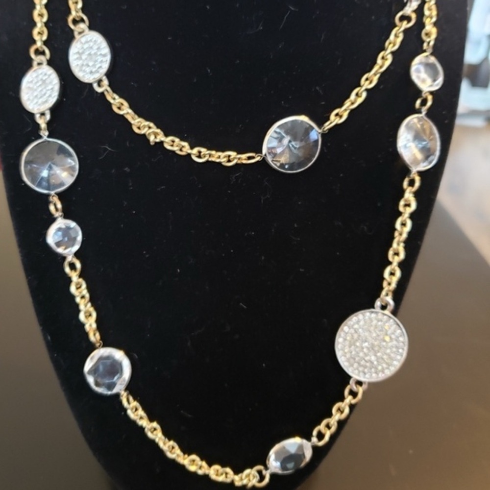 Vintage designer RJ Graziano Gold tone Necklace with Crystal like Accents